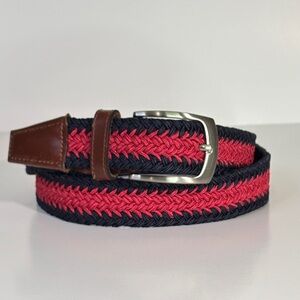 Jos. A. Bank Braided Belt | Navy & Red Woven Leather Trim | Size 38